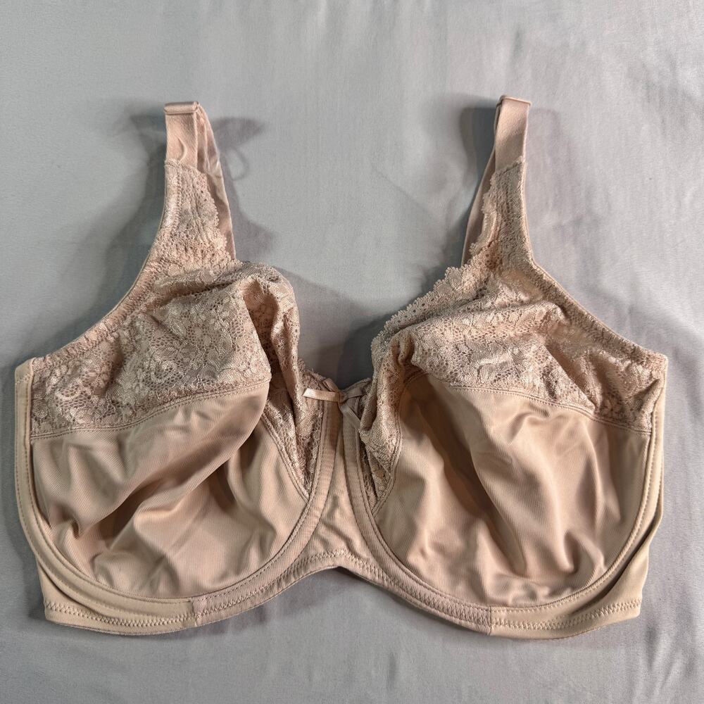 Lilyette 38DDD Nude Underwire Minimizer Bra Full Coverage Beige Lace Trim